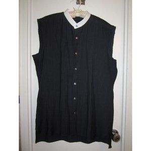 Lanvin 42 M Black Sleeveless Blouse White Collar Semi Sheer Cotton Silk